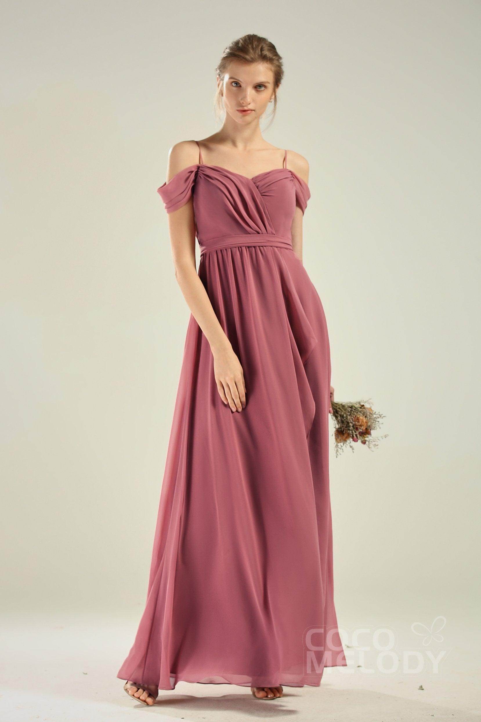 A-Line Floor Length Chiffon/Lace Bridesmaid Dress CB0628 - COCOMELODY